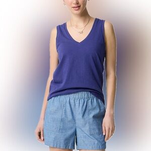 J. Crew Blue Slub cotton V neck tank top size L New With Tags